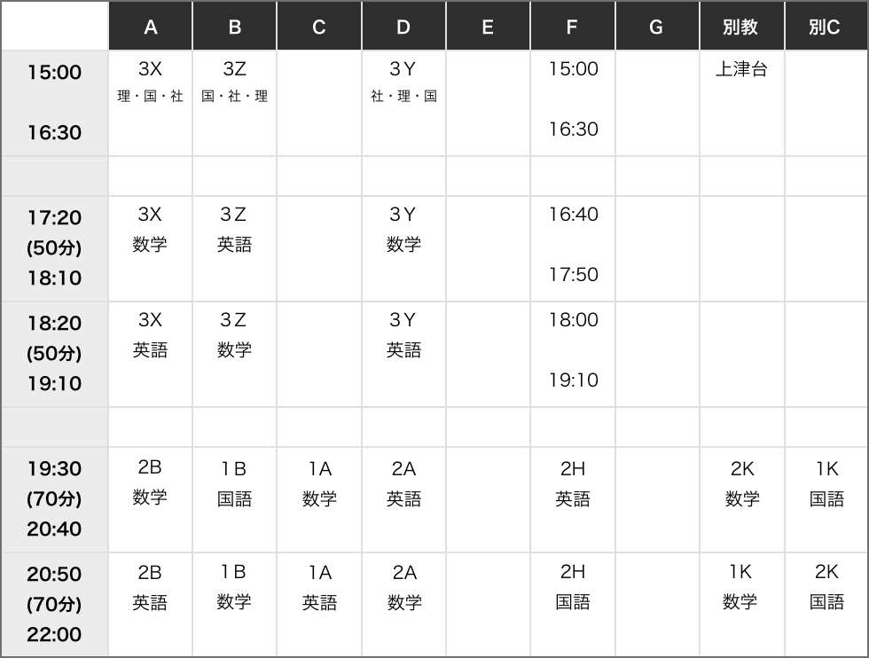 土曜日の時間帯